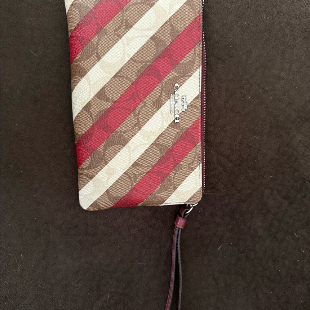 Coach Red and Brown Striped Wristlet